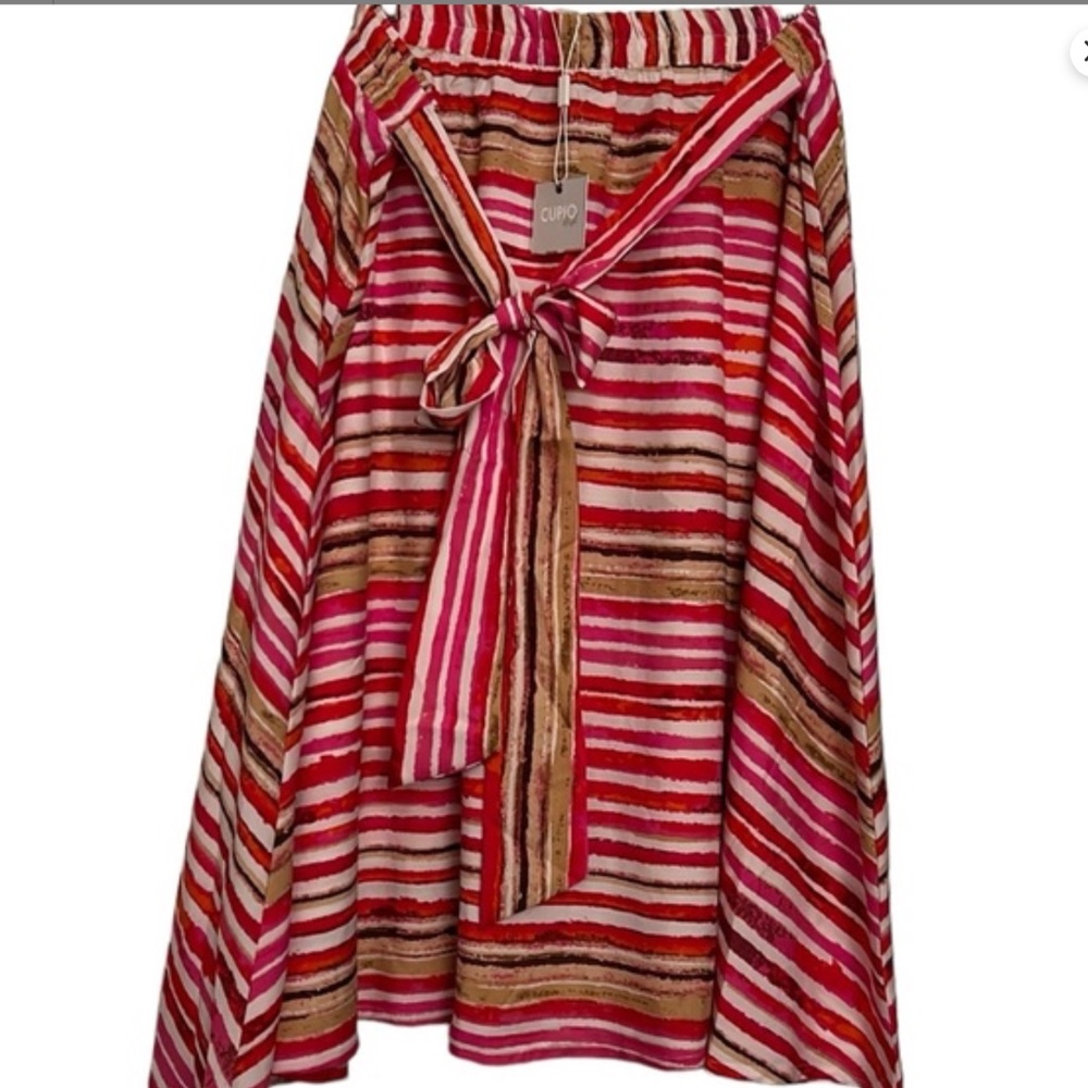Cupio Blush~Midi Skirt Colorful Stripe Elastic Waist Women’s NWT Large